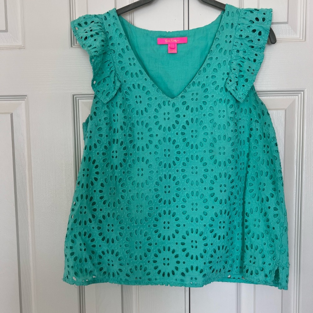 Lilly Pulitzer Women's Green Eyelet Sleeveless Top